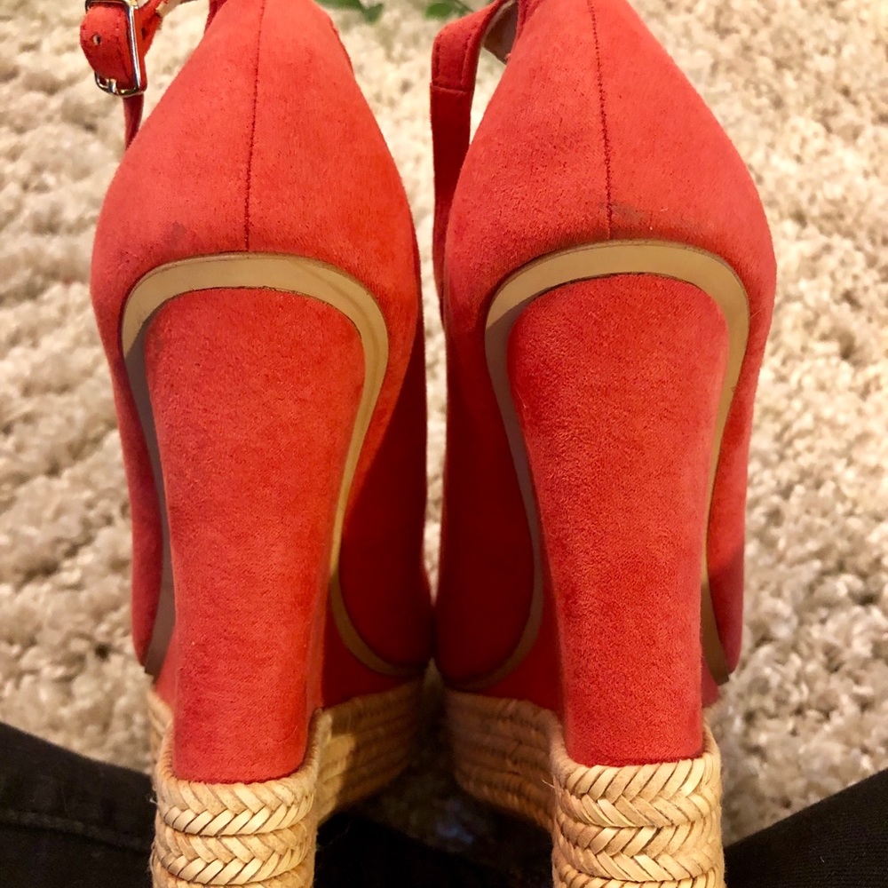 Suede coral ZARA wedge heel; peep toe - Picture 5 of 7